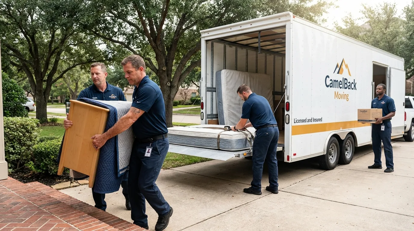 Crew loading residential truck for cross-state move from Blair, WI